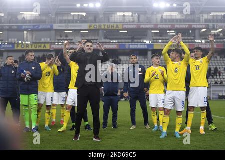 Florin Bratu Roumanie U21 entraîneur-chef en action pendant le match international amical entre la Roumanie U21 et la Finlande U21 à Stadionul Arcul de TRIUMF sur 25 mars 2022 à Bucarest, Roumanie. (Photo par Alex Nicodim/NurPhoto) Banque D'Images