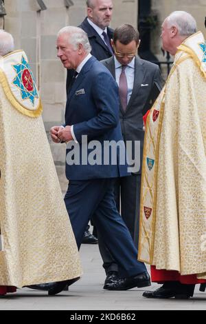 LONDRES, ROYAUME-UNI - le 29 MARS 2022 : Charles, prince de Galles, arrive pour le service de l'action de grâces du prince Philip à l'abbaye de Westminster sur 29 mars 2022, à Londres, en Angleterre. Le duc d'Édimbourg, le mari de la reine depuis plus de soixante-dix ans, est décédé le 9 avril de l'année dernière à l'âge de 99 ans avec son service funéraire auquel assistaient seulement 30 personnes en raison des restrictions de confinement de Covid-19. (Photo de Wiktor Szymanowicz/NurPhoto) Banque D'Images