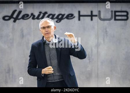 Carlos Tavares s'adresse aux journalistes lors d'une réunion avec les syndicats à Turin, Italie, sur 31 mars 2022. Ces derniers jours, le Directeur général de Stellantis, Carlos Tavares, avait également rencontré des représentants du monde politique sur l'avenir de l'usine historique de Mirafiori et des autres usines piémontaises. (Photo de Mauro Ujetto/NurPhoto) Banque D'Images