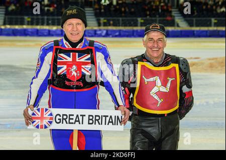 . Les pilotes de Grande-Bretagne Robert Irving (à gauche) et Tim Dixon pendant le ROLOEF THIJS BOKAAL à Ice Rink Thialf, Heerenveen le vendredi 1st avril 2022. (Photo de Ian Charles/MI News/NurPhoto) Banque D'Images