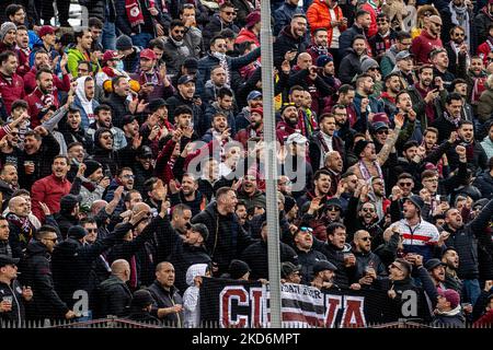 Les fans de Reggina pendant le football italien série B match US Cremonese contre Reggina 1914 sur 02 avril 2022 au Stadio Giovanni Zini à Cremona, Italie (photo de Valentina Giannettoni/LiveMedia/NurPhoto) Banque D'Images
