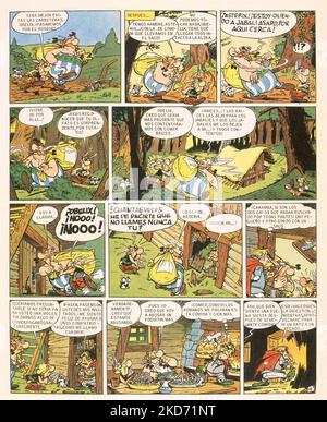 PAGE DE UN COMIC DE ASTÉRIX Y OBELIX. Auteur: ALBERT UDERZO (1927-2020). Lieu: COLLECTION PRIVÉE. MADRID. ESPAGNE. ASTÉRIX. OBELIX. IDEFIX. Banque D'Images