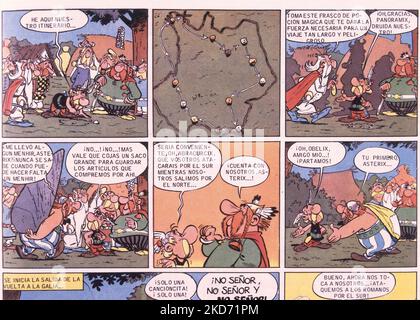 PAGE DE UN COMIC DE ASTÉRIX Y OBELIX. Auteur: ALBERT UDERZO (1927-2020). Lieu: COLLECTION PRIVÉE. MADRID. ESPAGNE. ASTÉRIX. OBELIX. PANORAMIX. Banque D'Images