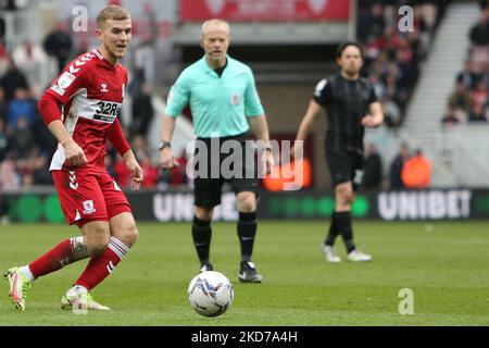 Riley McGree de Middlesbrough lors du match de championnat Sky Bet entre Middlesbrough et Hull City au stade Riverside, Middlesbrough, le samedi 9th avril 2022. (Photo par Michael Driver/MI News/NurPhoto) Banque D'Images