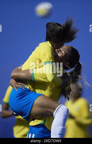 Gabriela Silva du Brésil célèbre après avoir marquant son premier but lors du match amical entre les femmes du Brésil et les femmes de Hongrie à l'arène Pinatar sur 11 avril 2022 à Murcie, Espagne. (Photo de Jose Breton/Pics action/NurPhoto) Banque D'Images