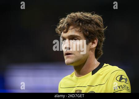 Marcos Alonso de Chelsea lors du match final du deuxième quart de la Ligue des champions de l'UEFA entre le Real Madrid et le Chelsea FC à l'Estadio Santiago Bernabeu sur 12 avril 2022 à Madrid, Espagne. (Photo de Jose Breton/Pics action/NurPhoto) Banque D'Images