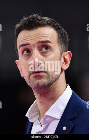 Daniele Santarelli (entraîneur en chef de Prosecco Doc Imoco Volley Conegliano) pendant le jeu de match de volley-ball italien série A1 femmes - il Bisonte Firenze vs Prosecco Doc Imoco Volley Conegliano sur 13 avril 2022 au Pala Wanny à Florence, Italie (photo de Lisa Guglielmi/LiveMedia/NurPhoto) Banque D'Images