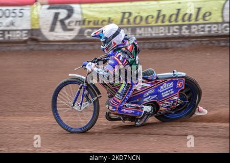 Henry Atkins des Centurion de Plymouth SWTR en action lors du match de la National Development League entre Belle vue Colts et Plymouth Centurion au National Speedway Stadium, Manchester, le vendredi 15th avril 2022. (Photo de Ian Charles/MI News/NurPhoto) Banque D'Images