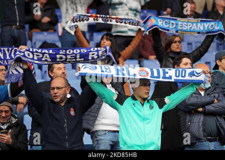 RCD Espanyol-Rayo Vallecano, correspondant à la semaine 33 de la Liga Santander, premier match avec des supporters sans masque, à Barcelone, le 21th avril 2022. (Photo de Joan Valls/Urbanandsport /NurPhoto) Banque D'Images