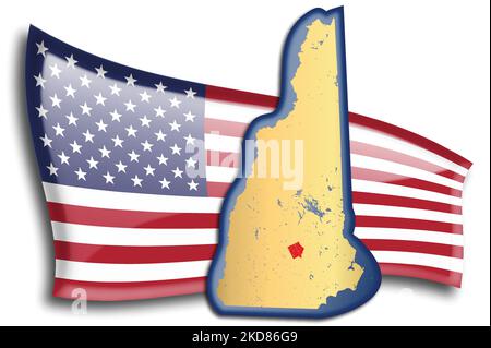 Etats-Unis - carte du New Hampshire contre un drapeau américain. Les rivières et les lacs sont affichés sur la carte. La carte drapeau américain et la carte d'état peuvent être utilisées séparément Illustration de Vecteur