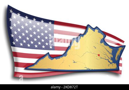 Etats-Unis - carte de la Virginie contre un drapeau américain. Les rivières et les lacs sont affichés sur la carte. American Flag et State Map peuvent être utilisés séparément et Illustration de Vecteur