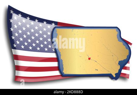 Etats-Unis - carte de l'Iowa contre un drapeau américain. Les rivières et les lacs sont affichés sur la carte. Les cartes American Flag et State Map peuvent être utilisées séparément et easi Illustration de Vecteur