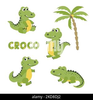 Ensemble de jolis crocodiles de dessin animé. Illustration vectorielle des alligators. Illustration de Vecteur