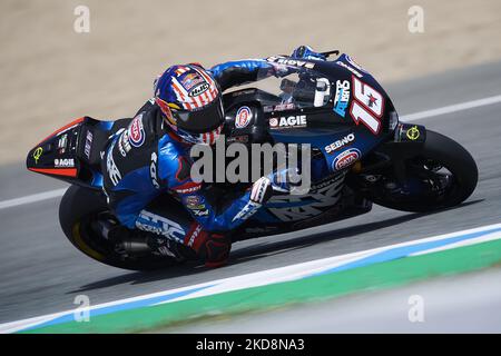 Joe Roberts (16) des États-Unis et Italtrans Racing Team Kalex pendant Gran Premio Red Bull d'Espagne à Circuito de Jerez - Angel Nieto sur 29 avril 2022 à Jerez de la Frontera, Espagne. (Photo de Jose Breton/Pics action/NurPhoto) Banque D'Images