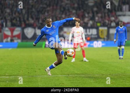 Joe Aribo du FC Rangers contrôle le ballon pendant le RB Leipzig contre le FC Rangers, la demi-finale de la ligue Europe UEFA à la Red Bull Arena, Leipzig, Allemagne sur 28 avril 2022. (Photo par Ulrik Pedersen/NurPhoto) Banque D'Images