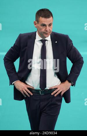 Blengini gianlorenzo (entraîneur cucine Lube civitanova) pendant le Volleyball Italien Serie A Men SuperLeague Jouez - Sir Safety Conad Pérouse vs Cucine Lube Civitanova sur 01 mai 2022 à Pala Barton à Pérouse, Italie (photo de Loris Cerquiglini/LiveMedia/NurPhoto) Banque D'Images