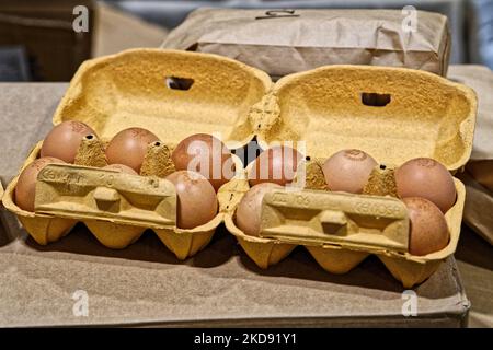 Madrid, Espagne. 05th novembre 2022. BIOCULTURA, salon des produits biologiques et de la consommation responsable. Oeufs biologiques, IFEMA, Madrid, Espagne. Credit: EnriquePSans / Alamy Live News Banque D'Images