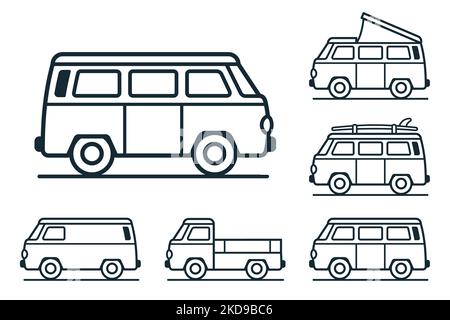 2D icônes de van illustrées avec plusieurs variations sur un arrière-plan blanc isolé Illustration de Vecteur