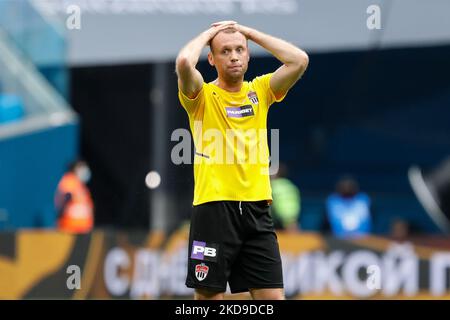 Denis Glushakov de Khimki réagit lors du match de la première Ligue russe entre le FC Zenit Saint-Pétersbourg et le FC Khimki sur 7 mai 2022 à l'arène Gazprom à Saint-Pétersbourg, en Russie. (Photo de Mike Kireev/NurPhoto) Banque D'Images