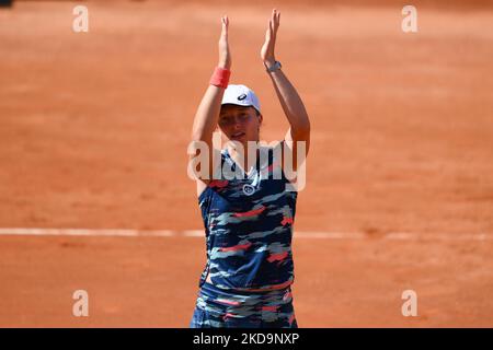 IGA Swiatek (POL) célèbre lors du match Internazionali BNL d'Italia 2022 entre IGA Swiatek et Elena-Gabriela Ruse - quatrième jour sur 11 mai 2022 à Foro Italico à Rome, Italie. (Photo de Giuseppe Maffia/NurPhoto) Banque D'Images