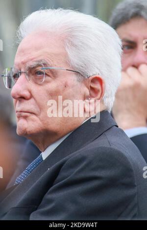 Le Président de la République italienne Sergio Mattarella à l'édition 1st de "Verso Sud" organisée par la Maison européenne Ambrosetti à Sorrente, Naples, Italie, le 13 mai 2022. (Photo de Franco Romano/NurPhoto) Banque D'Images