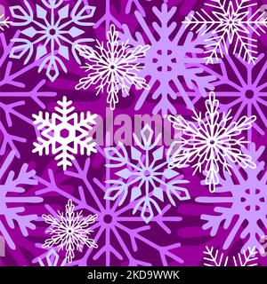 motif asymétrique sans couture de flocons de neige multicolores sur fond violet, texture, design Banque D'Images