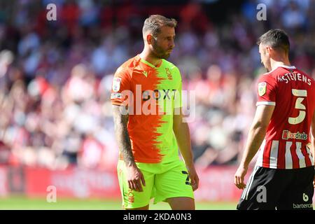 Steve Cook de la forêt de Nottingham pendant la demi-finale du championnat Sky Bet 1st jambe entre Sheffield United et la forêt de Nottingham à Bramall Lane, Sheffield, le samedi 14th mai 2022. (Photo de Jon Hobley/MI News/NurPhoto) Banque D'Images