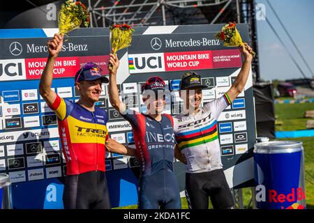 Tom Pidcock remporte la troisième manche de la coupe du monde de MTB célébrée à Nové M?sto Na Morav? (République tchèque), sur 15 mai 2022. (Photo de Javier Martínez de la Puente/NurPhoto) Banque D'Images