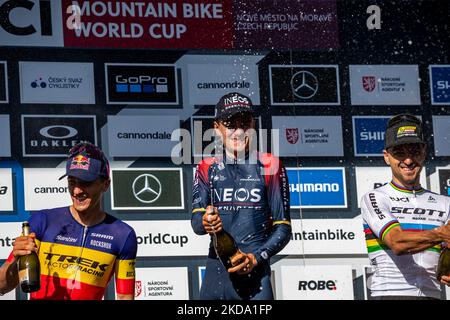 Tom Pidcock remporte la troisième manche de la coupe du monde de MTB célébrée à Nové M?sto Na Morav? (République tchèque), sur 15 mai 2022. (Photo de Javier Martínez de la Puente/NurPhoto) Banque D'Images