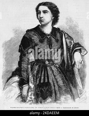 Portrait de Madame Ginevra Guerrabella (Geneviève Ward), la Prima Donna américaine. 1862. Illustration de la guerre de Sécession de 19th siècle dans le journal illustré de Frank Leslie Banque D'Images