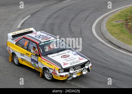 Adam Marsden dans Audi Quattro A1 GR:B original Mikkola/Hertz, Rallye Monte-Carlo 1983 en action pendant la SS1 rue Coimbra de la WRC Vodafone Rally Portugal 2022 à Matosinhos - Portugal, sur 19 mai 2022. (Photo de Paulo Oliveira / NurPhoto) Banque D'Images