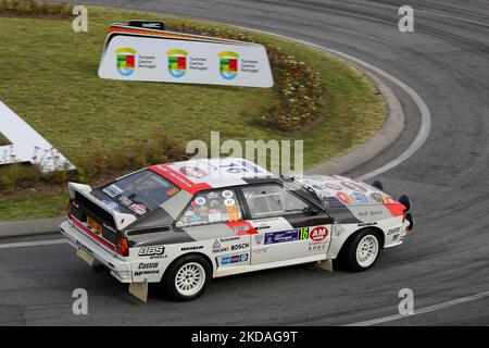 Adam Marsden dans Audi Quattro A1 GR:B original Mikkola/Hertz, Rallye Monte-Carlo 1983 en action pendant la SS1 rue Coimbra de la WRC Vodafone Rally Portugal 2022 à Matosinhos - Portugal, sur 19 mai 2022. (Photo de Paulo Oliveira / NurPhoto) Banque D'Images