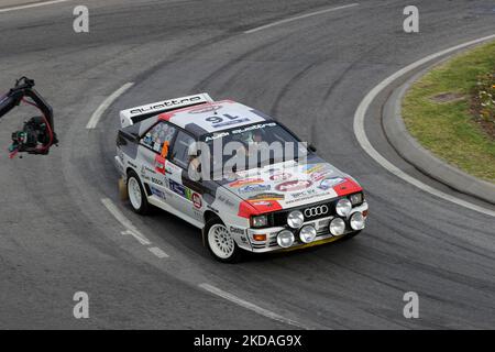 Adam Marsden dans Audi Quattro A1 GR:B original Mikkola/Hertz, Rallye Monte-Carlo 1983 en action pendant la SS1 rue Coimbra de la WRC Vodafone Rally Portugal 2022 à Matosinhos - Portugal, sur 19 mai 2022. (Photo de Paulo Oliveira / NurPhoto) Banque D'Images