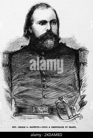 Portrait du général George Lucas Hartsuff. 1862. Illustration de la guerre de Sécession de 19th siècle dans le journal illustré de Frank Leslie Banque D'Images