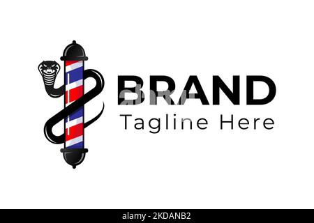 Design professionnel et haut de gamme du logo Snake Barbershop. Illustration vectorielle sur fond blanc. Combinaison de logo, emblème et badge vintage créatif. Illustration de Vecteur