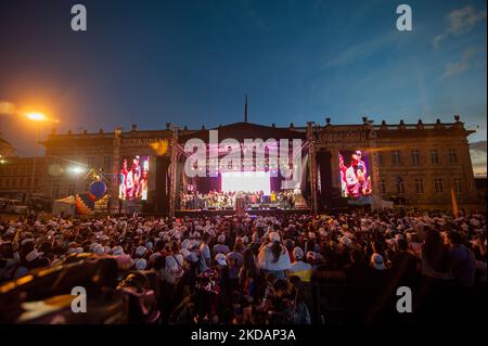 Un point de vue général de la clôture de la campagne du candidat présidentiel de gauche pour l'alliance politique 'Pacto Historico' Gustavo Petro, à Bogota, Colombie sur 22 mai 2022. (Photo par Sebastian Barros/NurPhoto) Banque D'Images