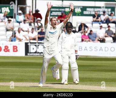 Kyle Jamieson de Nouvelle-Zélande célèbre le LBW sur Nick Gubbind lors d'un match amical de quatre jours (jour 2 de 4) entre le CountyXI de première classe contre la Nouvelle-Zélande au sol du comté de Cloud, Chelmsford le 27th mai 2022 (photo par action Foto Sport/NurPhoto) Banque D'Images