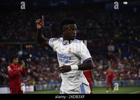 Vinicius Junior du Real Madrid lors du match final de la Ligue des champions de l'UEFA entre le FC Liverpool et le Real Madrid au Stade de France sur 28 mai 2022 à Paris, France. (Photo de Jose Breton/Pics action/NurPhoto) Banque D'Images