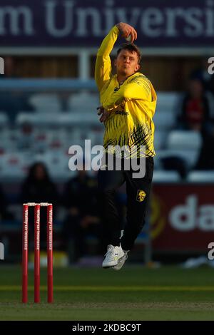 Scott Borthwick de Durham Bowls lors du match de la Charlotte Edwards Cup entre Northern Diamonds et Loughborough Lightning au Seat unique Riverside, Chester le Street, le mercredi 1st juin 2022. (Photo de will Matthews/MI News/NurPhoto) Banque D'Images