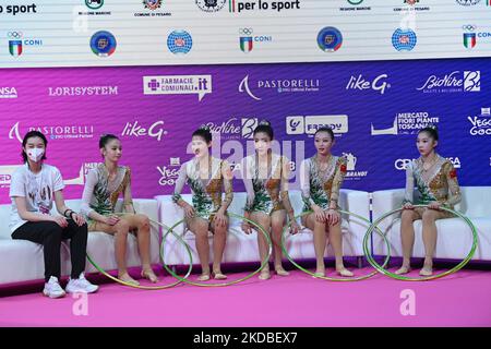 Chine (CHN) 5 équipe de basket-ball pendant la coupe du monde de GYMNASTIQUE rythmique DE LA FIG 2022 sur 03 juin 2022 à l'arène de Vitrifrigo à Pesaro, Italie (photo de Gianluca Ricci/LiveMedia/NurPhoto) Banque D'Images