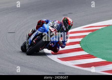 Alex Rins, d'Espagne, à bord de son équipe SUZUKI ECSTAR sur le Catalunya GP qualification sur 4 juin 2022 à Barcelone. (Photo de Joan Cros/NurPhoto) Banque D'Images