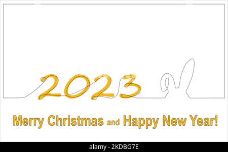 Numéro 2023 et oreilles de lapin, nouvelle année design d'élément de carte de voeux. Style linéaire. Illustration de Vecteur