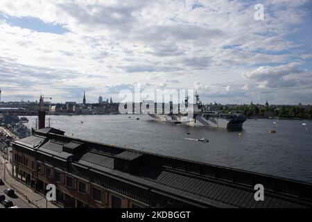 Le navire d'assaut amphibie de classe Wasp USS Kearsarge (LHD 3) de la marine américaine est vu au port de Stockholm, en Suède, sur 3 juin 2022, avant l'exercice « Baltops 22 » des opérations baltes qui aura lieu de 5 juin à 17 dans la région sud de la mer Baltique. (Photo de Reinaldo Ubilla/NurPhoto) Banque D'Images