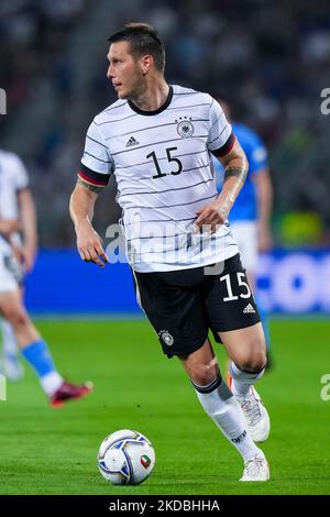 Niklas Sule d'Allemagne lors du match de la Ligue des Nations de l'UEFA entre l'Italie et l'Allemagne au Stadio Renato Dall'Ara, Bologne, Italie, le 4 juin 2022. (Photo de Giuseppe Maffia/NurPhoto) Banque D'Images