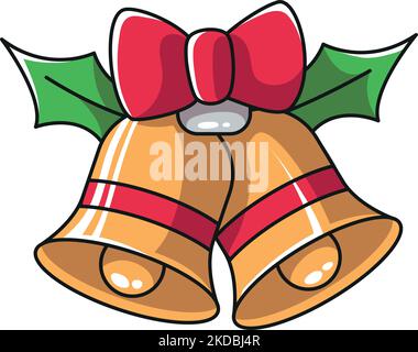 Illustration vectorielle kawaii de belles cloches de Noël avec un ruban rouge Illustration de Vecteur