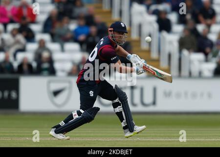 Chris Lynn de Northamptonshire Steelbacks chauves-souris lors du match de Blast Vitality T20 entre le Durham County Cricket Club et le Northamptonshire County Cricket Club au Seat unique Riverside, Chester le Street, le dimanche 5th juin 2022.(photo par Wwill Matthews /MI News/NurPhoto) Banque D'Images