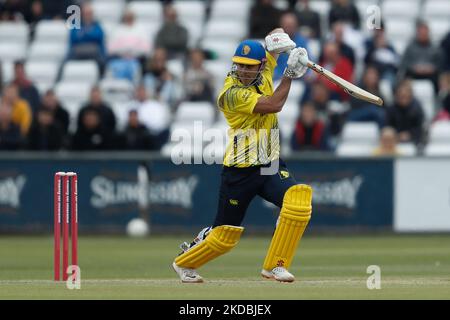 David Bedingham de Durham chauves-souris pendant le match de Blast Vitality T20 entre le Durham County Cricket Club et le Northamptonshire County Cricket Club au Seat unique Riverside, Chester le Street, le dimanche 5th juin 2022.(photo de Wwill Matthews /MI News/NurPhoto) Banque D'Images