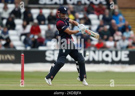 Chris Lynn de Northamptonshire Steelbacks chauves-souris lors du match de Blast Vitality T20 entre le Durham County Cricket Club et le Northamptonshire County Cricket Club au Seat unique Riverside, Chester le Street, le dimanche 5th juin 2022.(photo par Wwill Matthews /MI News/NurPhoto) Banque D'Images