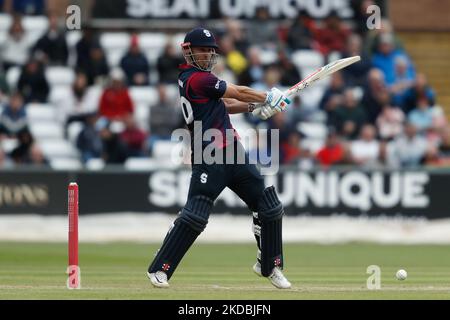 Chris Lynn de Northamptonshire Steelbacks chauves-souris lors du match de Blast Vitality T20 entre le Durham County Cricket Club et le Northamptonshire County Cricket Club au Seat unique Riverside, Chester le Street, le dimanche 5th juin 2022.(photo par Wwill Matthews /MI News/NurPhoto) Banque D'Images