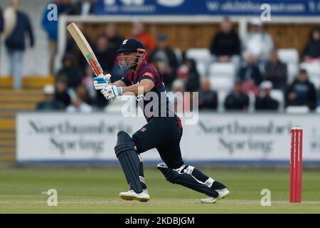 Chris Lynn de Northamptonshire Steelbacks chauves-souris lors du match de Blast Vitality T20 entre le Durham County Cricket Club et le Northamptonshire County Cricket Club au Seat unique Riverside, Chester le Street, le dimanche 5th juin 2022.(photo par Wwill Matthews /MI News/NurPhoto) Banque D'Images